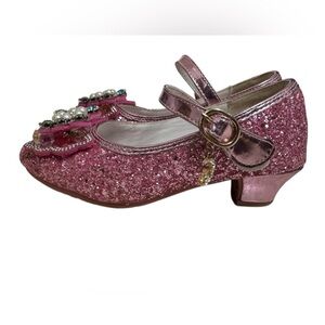 Girls Pink Glitter Princess Shoes EU 31 US 12 Mary Jane Rhinestone Heels
